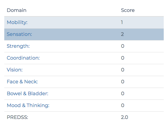 Example of a PREDSS score of 2